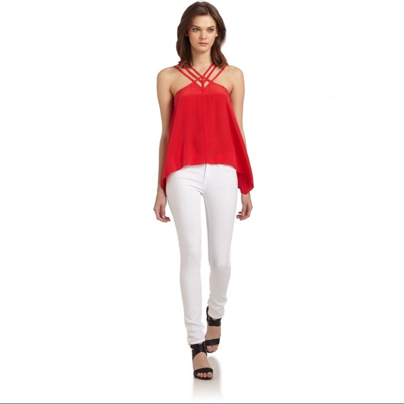 😍 NEW BCBG ASYMMETRICAL CRISSCROSS SEXY SILK TOP - Picture 3 of 4